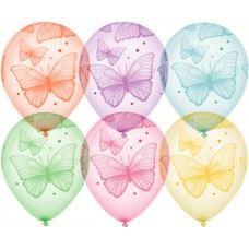 "Воздушный шар (12''/30 см) Хрустальные бабочки, Ассорти,  Кристалл, 5 ст, 25 шт." 612787