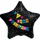 Фольгированный шар с гелием (19''/48 см) Звезда, С Днем Рождения! (флажки), Черный, 1 шт.