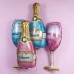 Шар с гелием (35''/89 см) Фигура, Бутылка Шампанское, Золотая корона, Розовый, 1 шт. (19589G)
