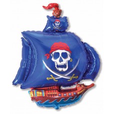 Фольгированный шар с гелием (41''/104 см) Фигура, Пиратский корабль, Синий