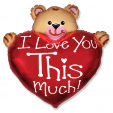 Шар с гелием в форме сердца с мишкой, и надписью "Я тебя люблю" / Bear Love, 38"